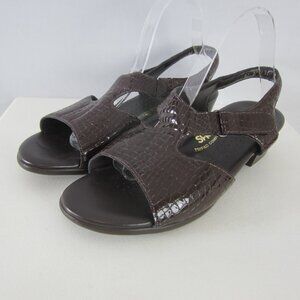 SAS Suntimer Sandals Shoes Womens 10.5 WW Brown Croc Patent Leather Strappy